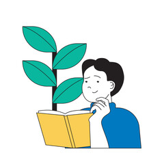 Aufkleber - Science laboratory concept with cartoon people in flat design for web. Scientist researching plants and learning botany encyclopedia. Vector illustration for social media banner, marketing material.