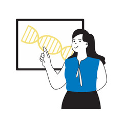 Aufkleber - Science laboratory concept with cartoon people in flat design for web. Scientist making medical tests and analysis of dna molecule. Vector illustration for social media banner, marketing material.