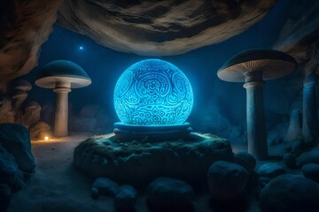 The orb rests atop an ancient stone pedestal in a hidden cavern,