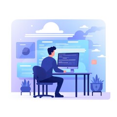 a developer , icon illustration, flat design	