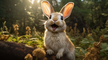 Wall Mural - A Close-Up View Capturing the Intricate Details of a Rabbit's Expressive Face in Natural Light - AI-Generative