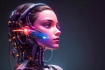 Wall Mural - Super beautiful Girl Ai robot, technology concept