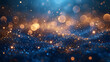 Holiday glam in pixels: Dark blue and gold particles create a mesmerizing bokeh. Christmas magic unfolds with a touch of gold foil texture. A festive masterpiece, digitally crafted.