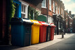 Full dumpsters separate waste, garbage containers standing on the street.  Environmental, Ecology