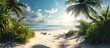 Beautiful tropical beach banner White sand and coco palms travel tourism wide panorama background concept Amazing beach landscape. Copy space image. Place for adding text or design
