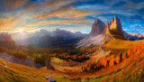Fototapeta Fototapety do pokoju - Krajobraz górski, panorama jesienna w górach i zachód słońca