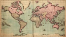 Original Old Hand Coloured Map Of The World On Mercators Projection Circa 1860,the Countries Are Named As They Were Then I.e. Persia, Arabia Etc. A Few Stains As Expected For A Map Over 150 Years Old