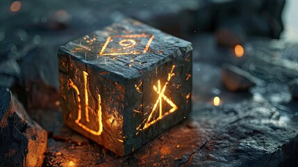 Canvas Print - Burning candle in the shape of a cube on a dark background