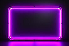 Neon Violet Rectangular Frame With Rounded Edges Dimly Glowing With Light On Dark Background