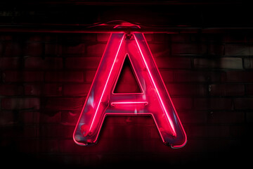 Wall Mural - letter A made from glowing neon tube lights on dark background