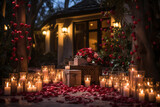 Fototapeta  - A romantic setting with a trail of candles leading to a surprise gift, waiting to be unwrapped, creating a sense of anticipation and excitement on Valentine's Day.