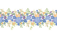 Floral Ikat Pattern Seamless Paisley Embroidery With Blue Flower Motifs Background Border Frame. Ethnic Pattern Oriental Batik Vintage Watercolour Brush Ikat Style Vector Illustration Design.