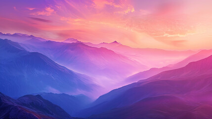 Wall Mural - Orange and lavender shades of sunset turn the mountains into a wonderful landscape full of magic a