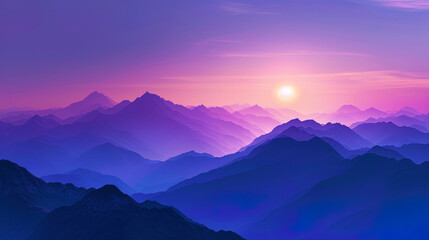 Wall Mural - Sunset rays turn the tops of the mountains into gold spiers, slowly lurking in the arms of the pur