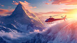 The helicopter conquers air spaces above the mountains, like a bird of freedom in its element