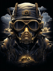 Wall Mural - T-shirt design, steampunk aviator, vintage flying gear, goggles and leather, soaring above clouds, adventurous and nostalgic created with Generative Ai