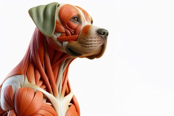 dog anatomy showing body and head, face with muscular system visible isolated on solid white background. ai generative