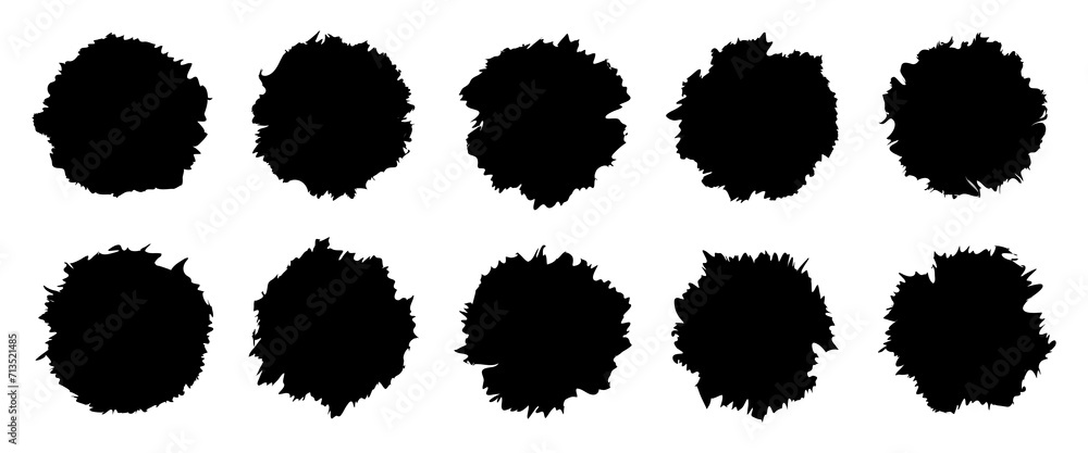 Circle Rip Frame Jagged circle frame vector set black color isolated on white background ...