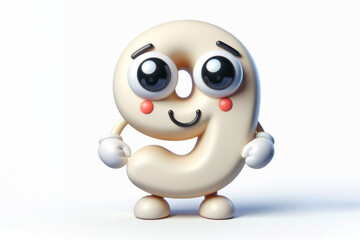 Wall Mural - little cute happy number 9 3d character with bulging eyes on solid a white background. ai generative