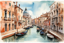 Venice City In Italy Detail Watercolor Background