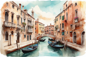  Venice city in Italy detail watercolor background