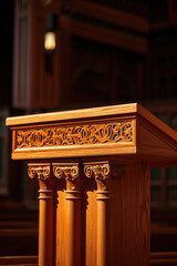 Poster - A wooden pulpit with columns in a church. Suitable for religious and architectural themes