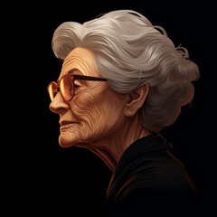 Wall Mural - Old woman profile, avatar, illustration generative AI
