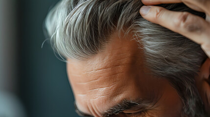 Canvas Print - Man Examining His White Hair