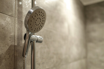 Wall Mural - A close up of a shower head in a bathroom. Ideal for home improvement websites and interior design blogs