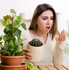 Wall Mural - Young female gardener with plants indoors