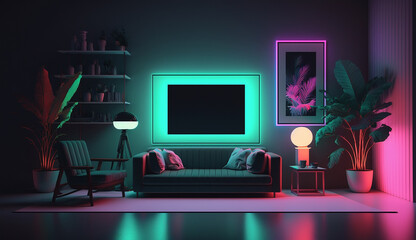 Luxury modern neon decor living room interior design