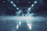Fototapeta Sport - A hockey rink engulfed in smoke, creating a dramatic atmosphere. Perfect for sports-themed designs and advertising campaigns