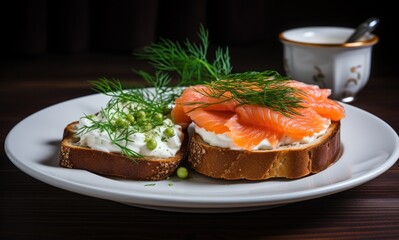 smoked salmon and cream cheese on toast with dill