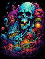 Wall Mural - T-shirt design, colored halloween horror coloring page in vivid colors, realistic created with Generative Ai