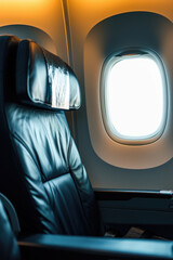 Wall Mural - a view from an airplane seat with a window, showcasing the beautiful scenery outside. perfect for tr