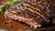 Closeup view of roasted beef brisket flat steak