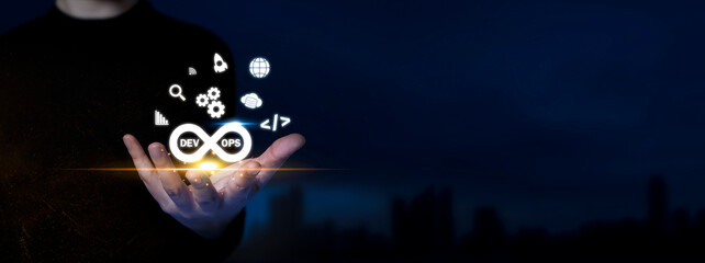Wall Mural - development and operations. devops in high-velocity application delivery and pursuit of service exce