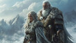 a Middle Age couple, epic fantasy scenes, ancient ages, kings, warriors, winter