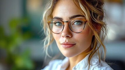 Beautiful young woman standing in a office