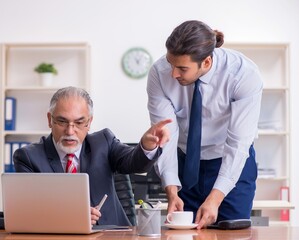 Wall Mural - Old boss and young male employee in the office