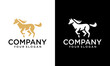 Horse logo. Stallion emblem. Wild mustang rearing icon. Luxury equine estate brand identity. Gold equestrian label design. Vector illustration.