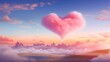 A scenic landscape with heart-shaped clouds in a pastel sky, leaving ample space for text integration amidst the dreamy Valentine's Day scene - Generative AI