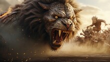 Ferocious Clash Of Mythical Beasts In Epic Battle Scene - AI-Generative