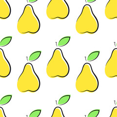 Wall Mural - Pears vector seamless pattern. Doodle elements on white background. Best for textile, wallpapers, kitchen decoration, wrapping paper, package and web design.