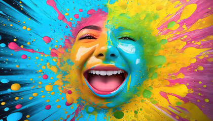 Sticker - A face splashed with paint