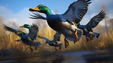 Flock Of Northern Shovelers In Majestic Flight Formation - AI-Generative