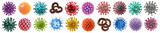 Fototapeta  - Set of different types of virus and molecule colorful shapes over isolated transparent background