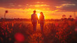 Couple holding hands during a sunset walk. AI generated image