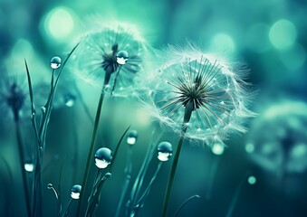 Wall Mural - dandelion on blue background