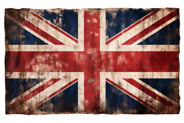 Wall Mural - Distressed dark worn background of a vintage Union Jack national flag of the United Kingdom on wooden board panels, png file cut out and isolated on a transparent background, stock illustration image